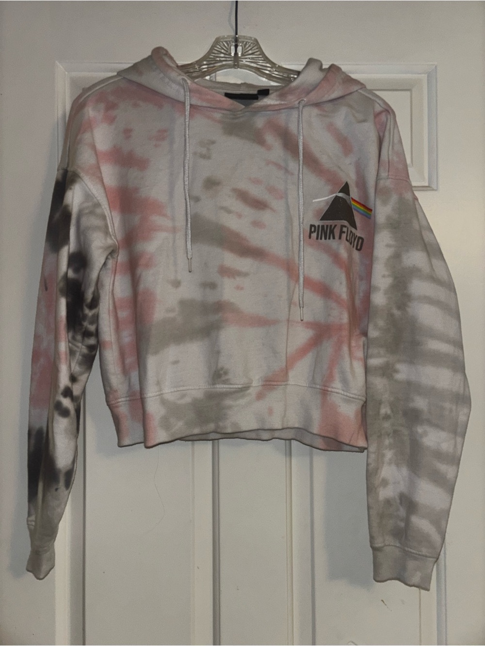 Pink Floyd Women's Tie-Dye Cropped Hoodie - Pink, Gray & White